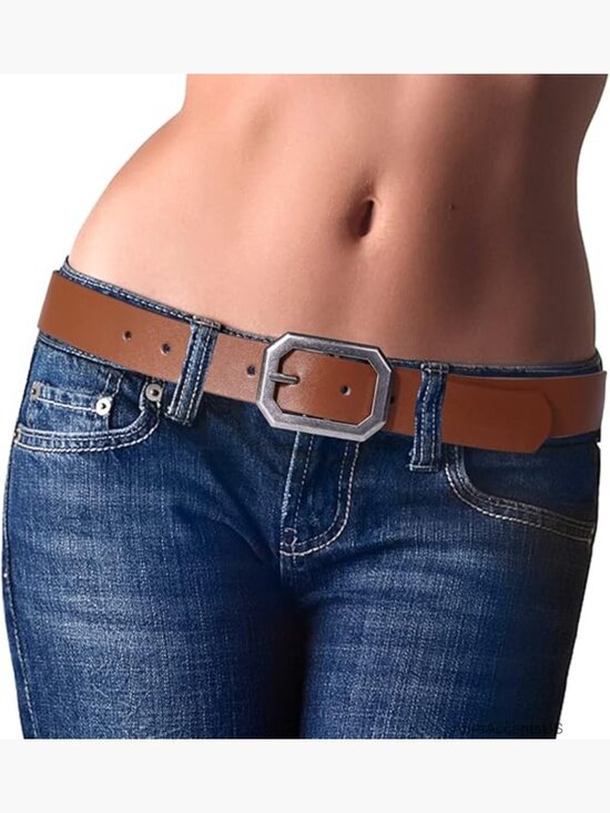 Reversible Leather Belt with Vintage Silver Buckle for Women main image 6